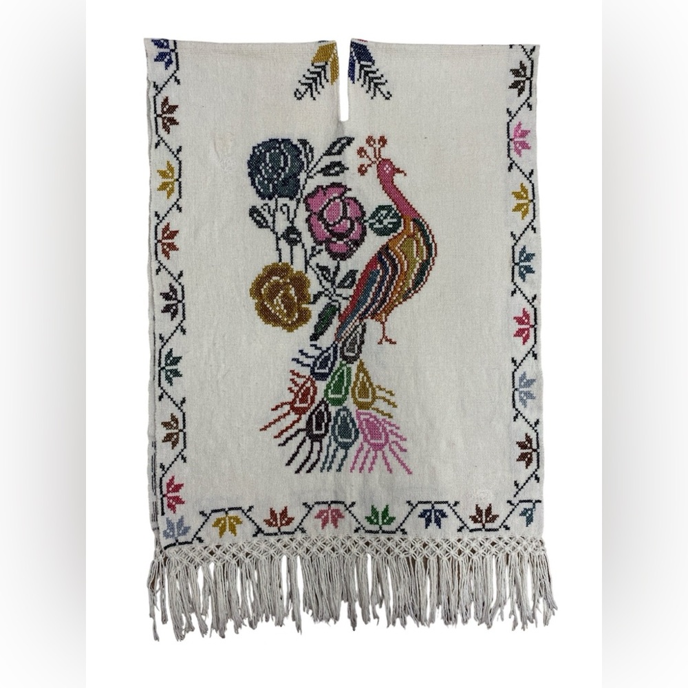 Mexican Peacock Poncho White